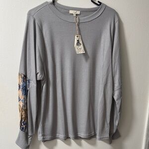 Easel Ribbed L/S with Floral Sleeves